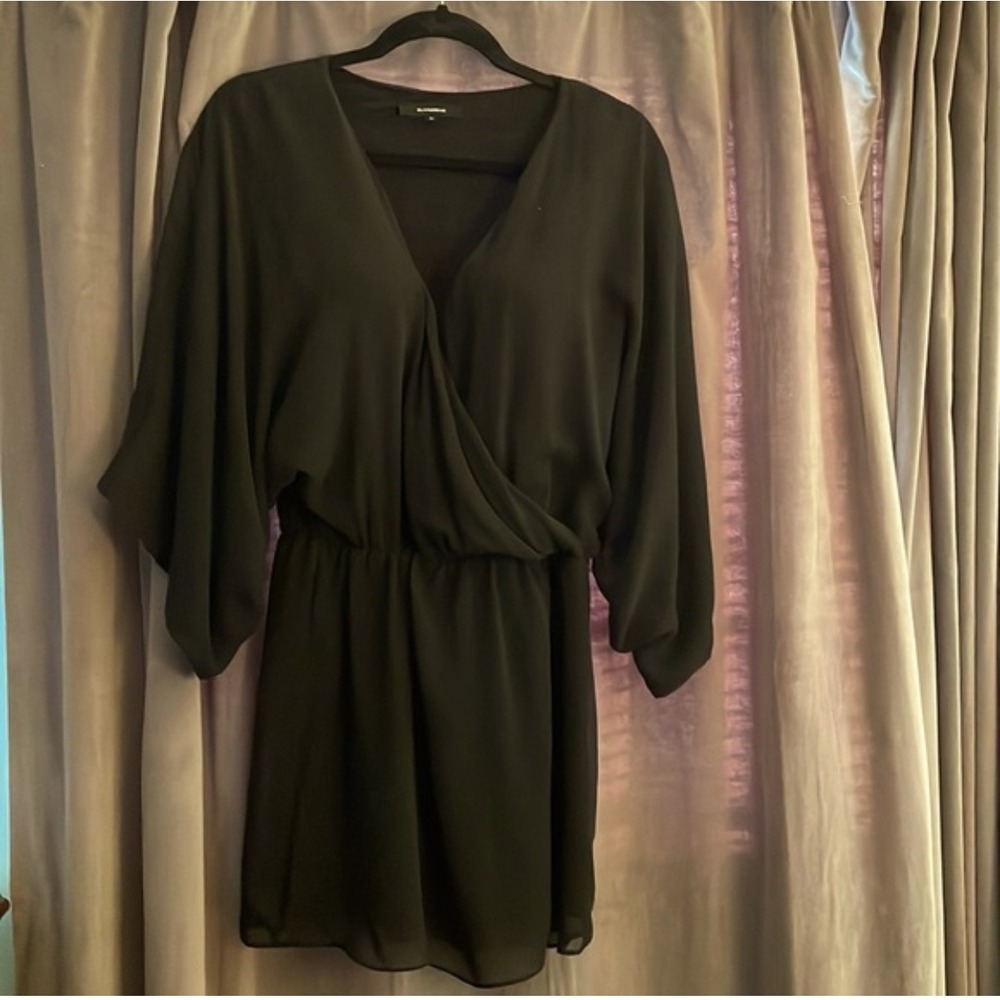 Olivaceous Black Chiffon‎ Wrap Style Mini Dress - Perfect for Date Night!